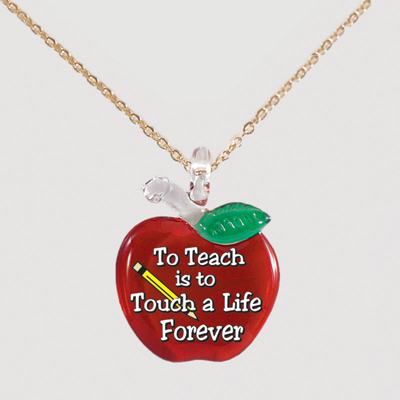 Teacher Gift Glass Locket Necklace Floating Charms Pendant Apple