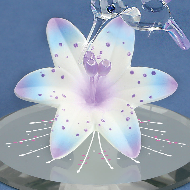 美しい」 Glass Baron Hummingbird ＆ Blue Flower Figurine