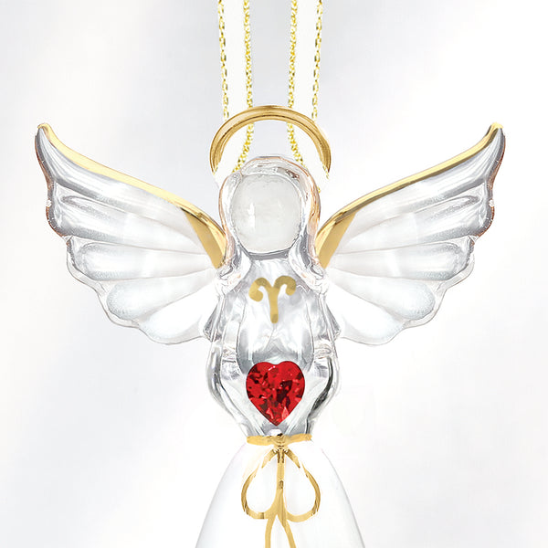 W3 121-RC: Angel with Red Crystal Heart Ornament