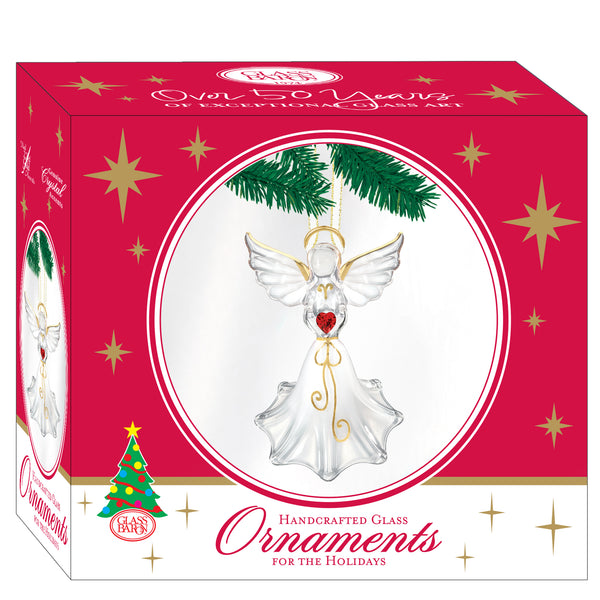 W3 121-RC: Angel with Red Crystal Heart Ornament