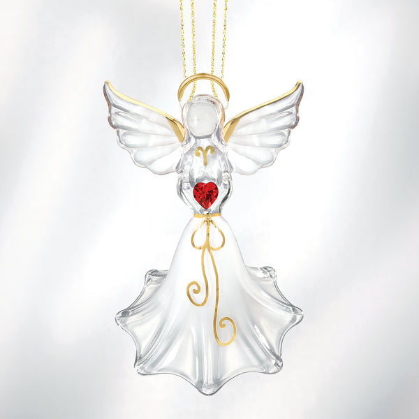 W3 121-RC: Angel with Red Crystal Heart Ornament