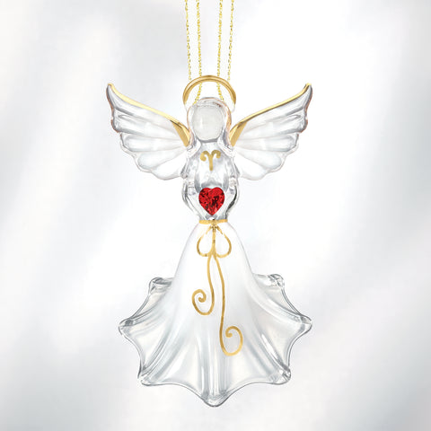 W3 121-RC: Angel with Red Crystal Heart Ornament
