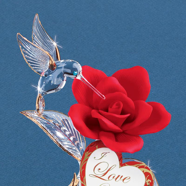 "I Love You" Hummingbird on Red Rose
